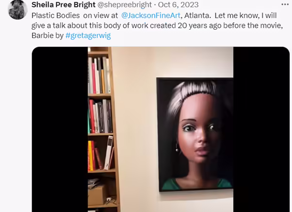 Plastic Bodies exhibition tweet by Sheila Press Bright image
